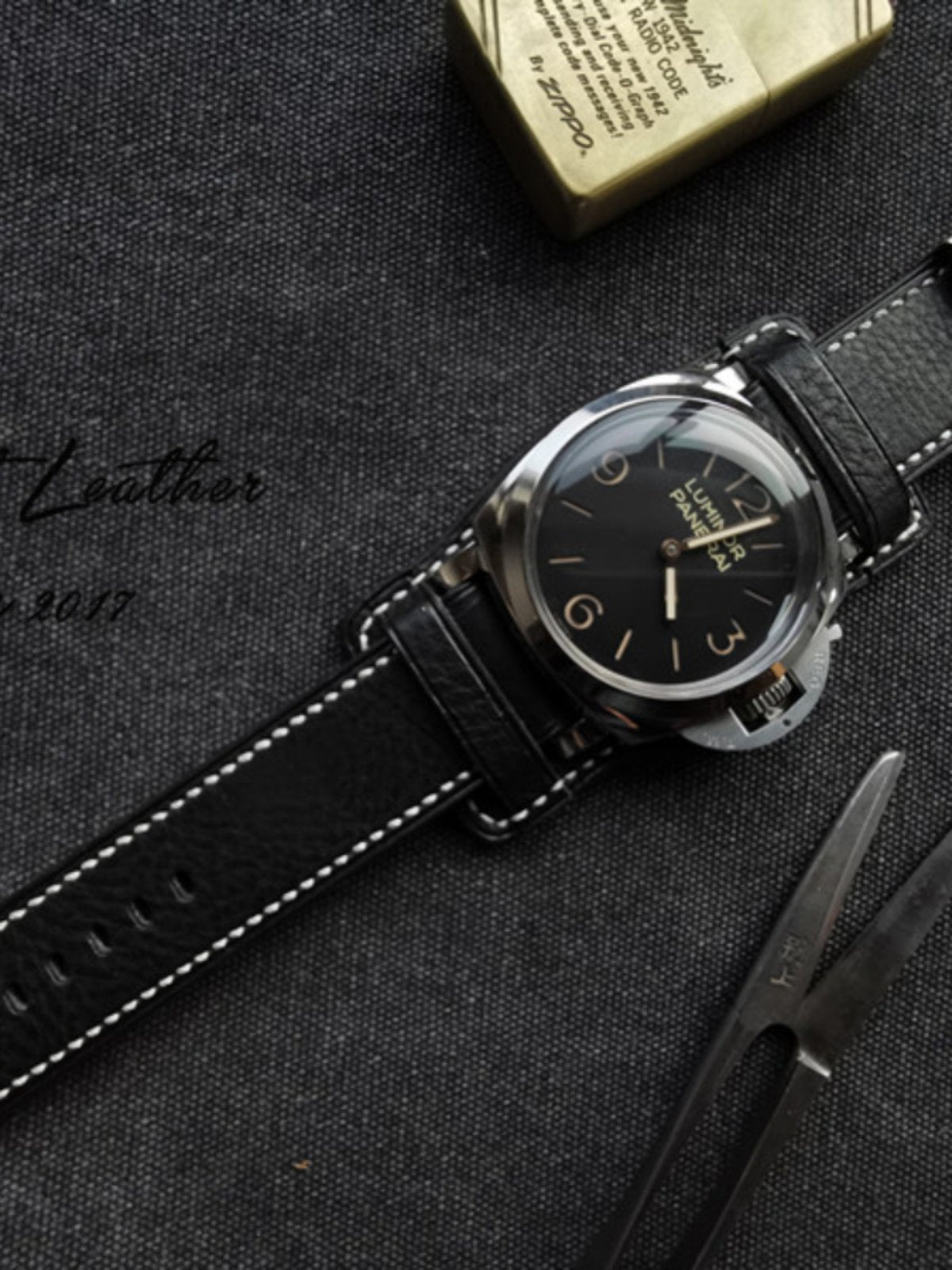 Handmade Custom Watch Strap - Italian Cowhide, Hypoallergenic Lining, Black Original Pin Buckle
