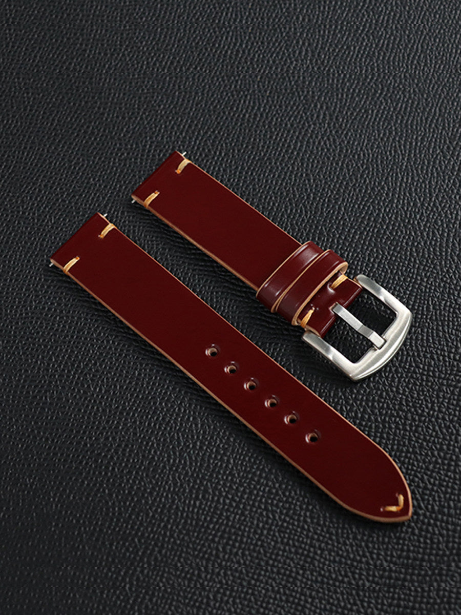 New Year Double-Sided Horsehide Leather Watch Strap - Minimalist Design, Retro Style, Handcrafted with Precision