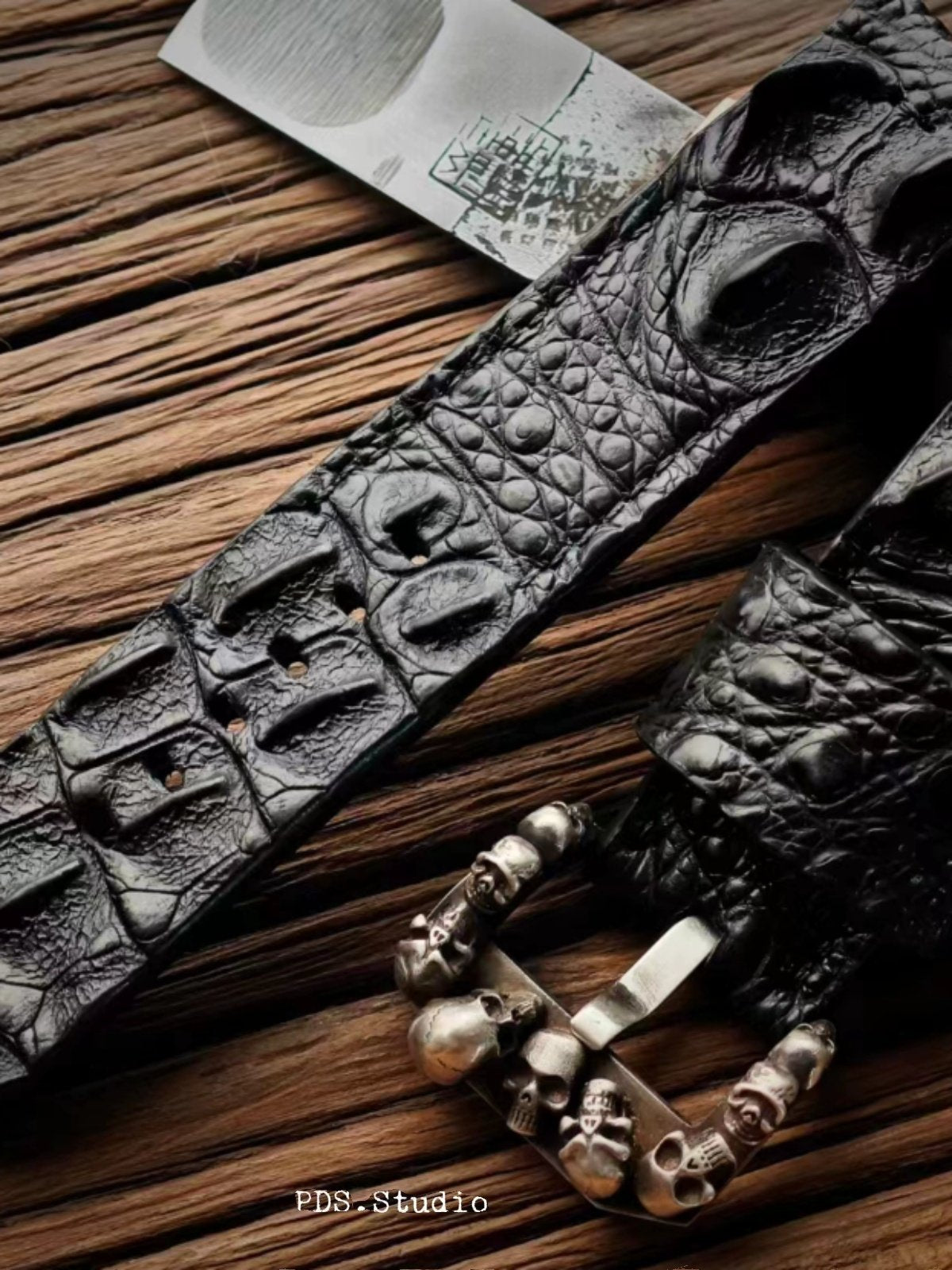 Custom Crocodile Backbone & Tail Leather Watch Strap - Personalized Design, Sweat-Resistant, Premium Pin Buckle