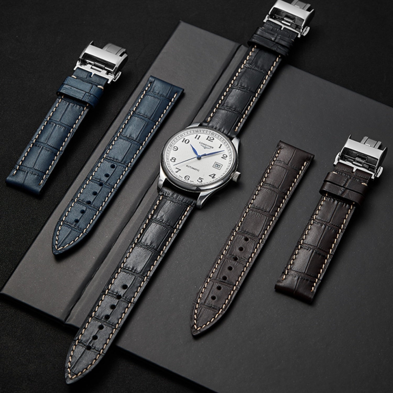Genuine leather watch strap for Longines, original style for men, fits Master Collection 8 Hands Moonphase, Elegant, Record