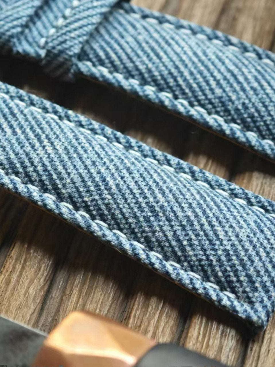 Handcrafted Custom Watch Strap - Imported Blue Denim & PP French Calf Leather, Minimalist Pin Buckle