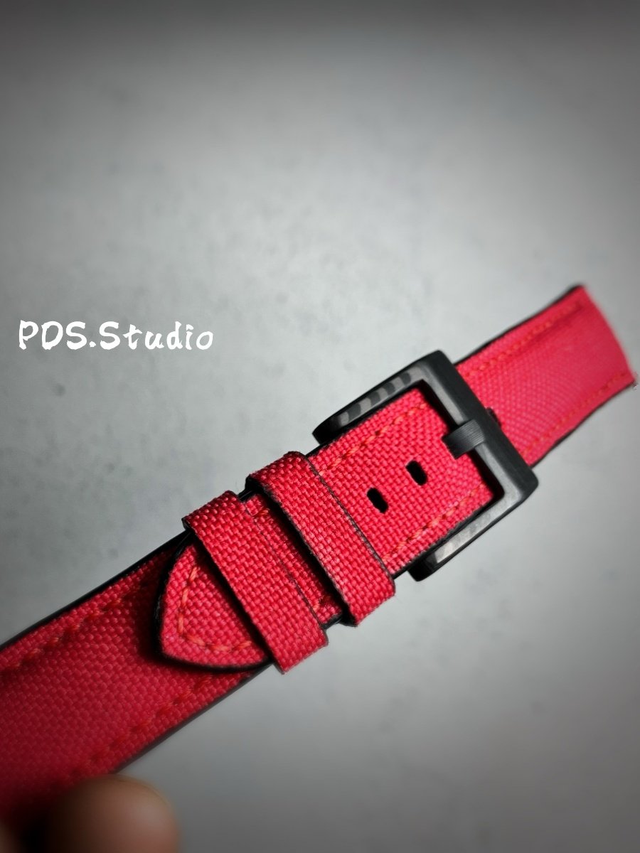 Handmade Nylon Watch Strap Customization - Waterproof, Sweat-Resistant, Durable & Soft, Black & Red, Raised Texture, Pin Buckle