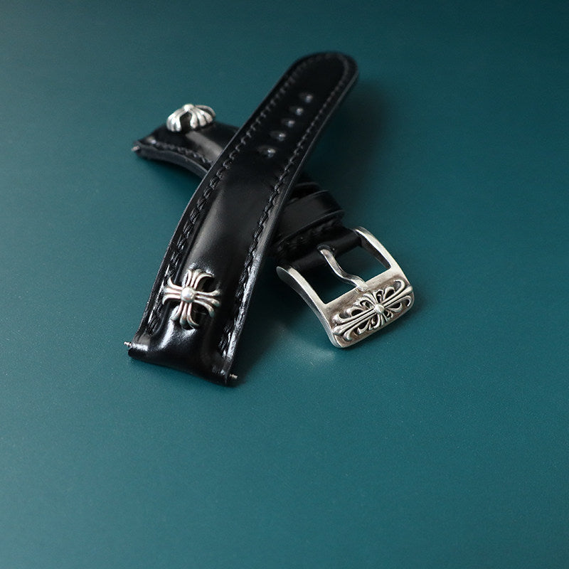 Handcrafted Horsehide Leather Watch Strap with Silver-Tone Hardware for Panerai Watches - Vintage & Premium Aesthetic