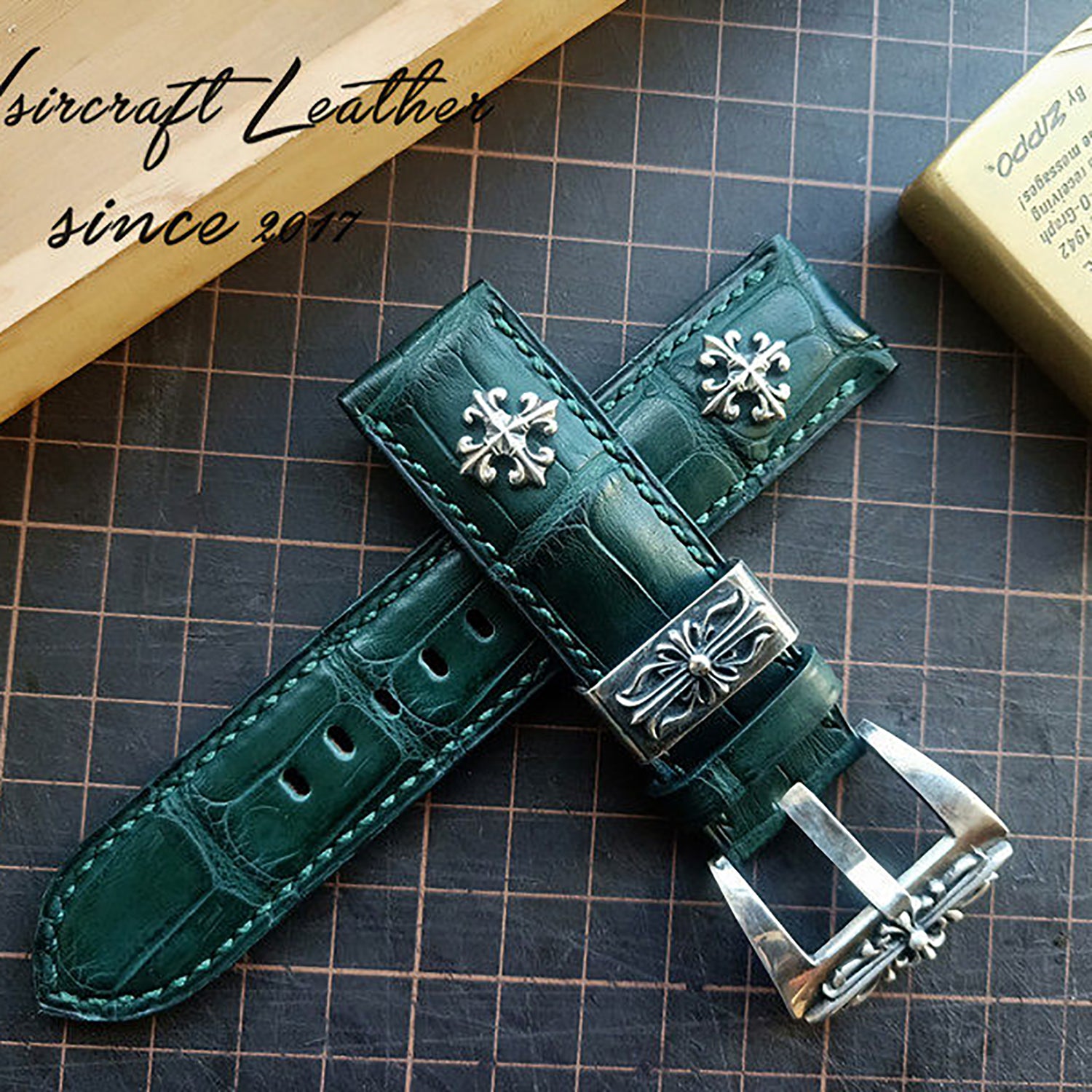 Handmade American Alligator Leather Watch Strap - Customized, Medium Gloss, Black & Brown, Pin Buckle, Sweat-Resistant