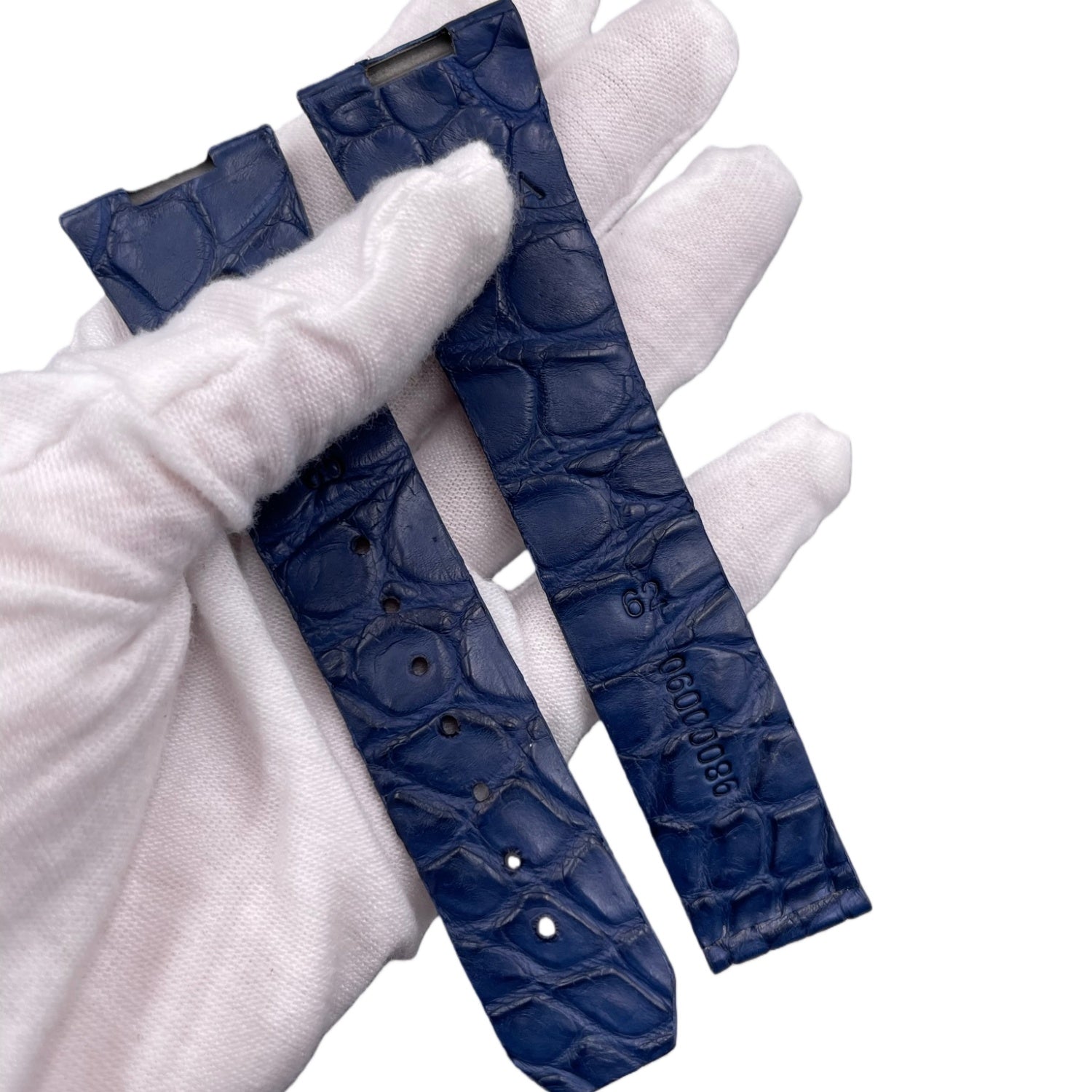 Custom Handcrafted ALLIGATOR Leather Strap for Omega Constellation De Ville Manhattan - High-Gloss 1202.30.00 Blue Double-Sided