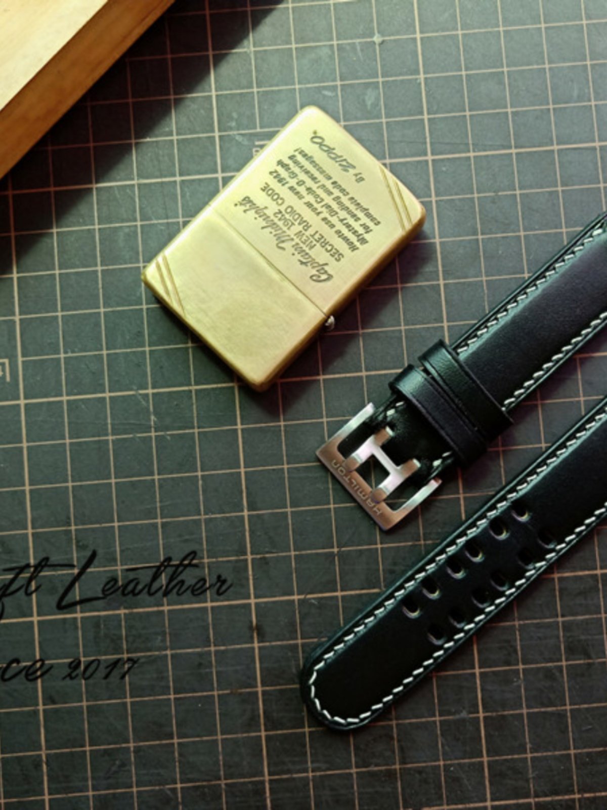 Handmade Custom Italian Black Cowhide Watch Strap - Double-Pin Double-Row Holes, Soft & Durable, Pin Buckle