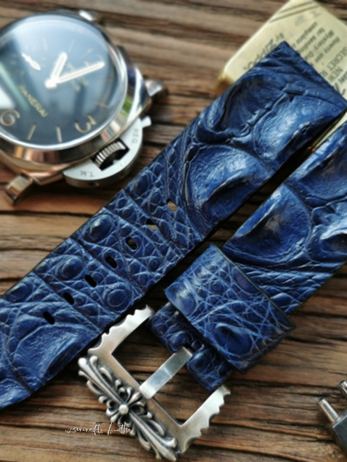 Custom Crocodile Backbone & Tail Leather Watch Strap - Personalized Design, Sweat-Resistant, Premium Pin Buckle