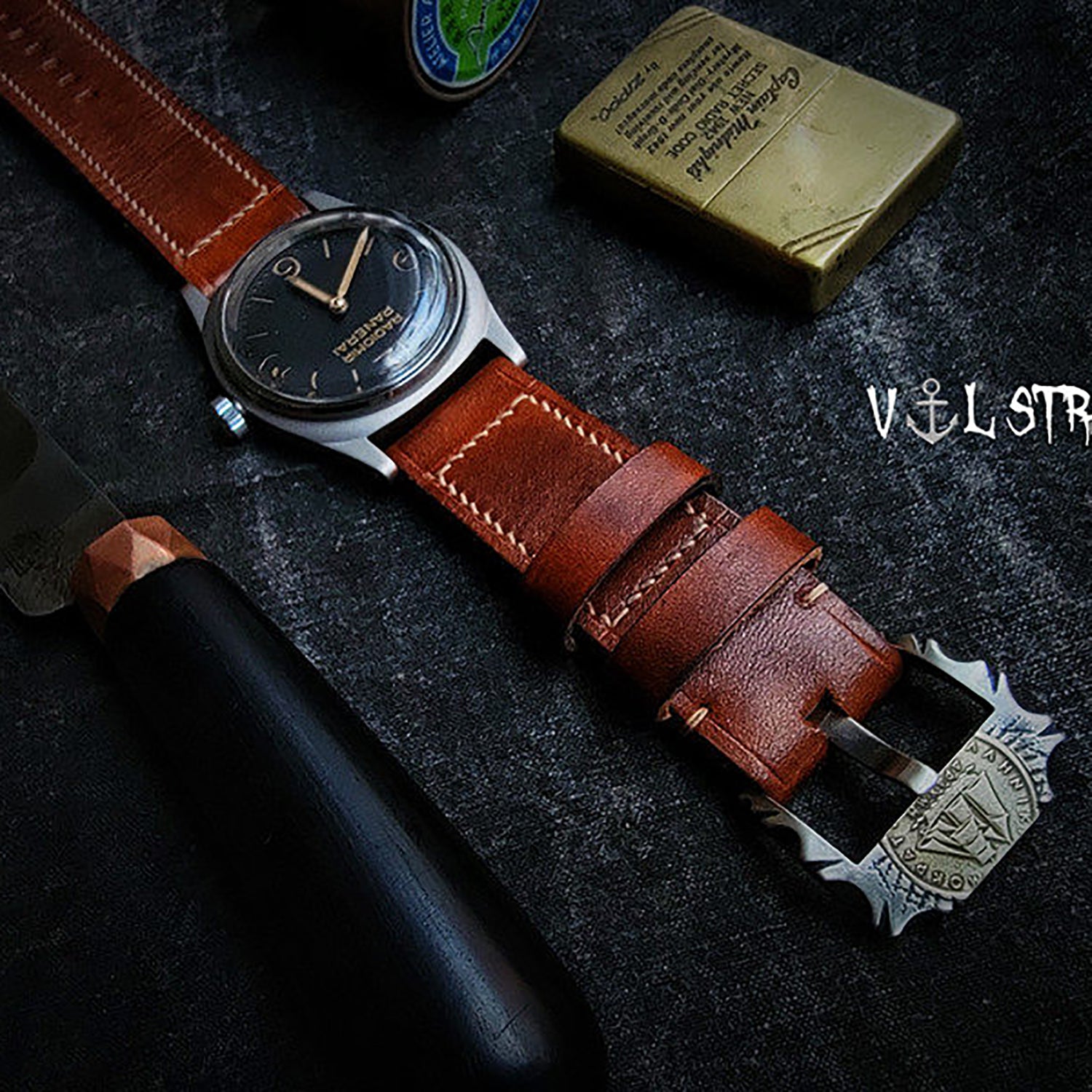 Handcrafted Custom Watch Strap - Vintage Battle-Worn American Style, Red-Brown Cowhide, Thickened, Soft & Durable, Pin Buckle