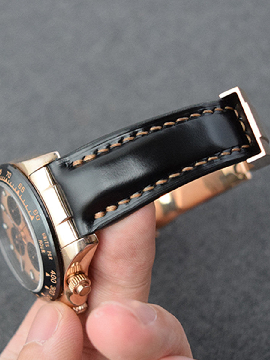 Handmade Cowhide Watch Strap for Rolex Oyster Perpetual Submariner (Black/Green), Yacht-Master, and Daytona (Rainbow)