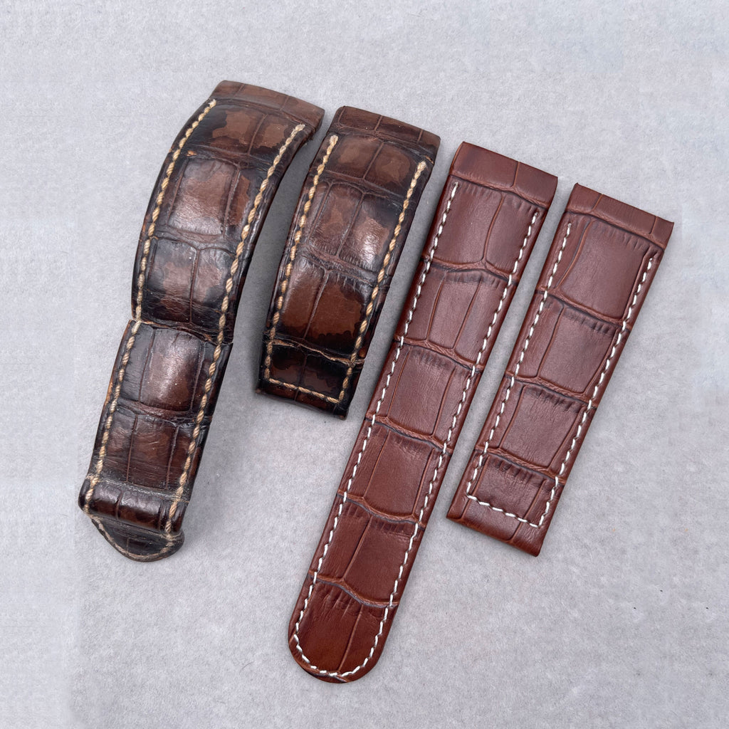 Genuine Alligator Leather & Calfskin Watch Strap for Ebel 22mm, Replacement Watch Band
