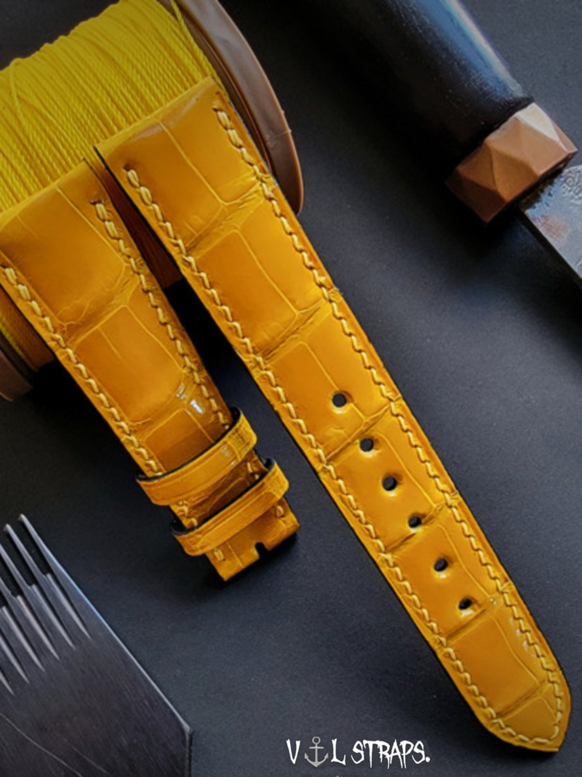 Handmade High-Gloss American Crocodile Leather Watch Strap - Custom Milk White Color, Waterproof, Thickened & Soft - Original Blue