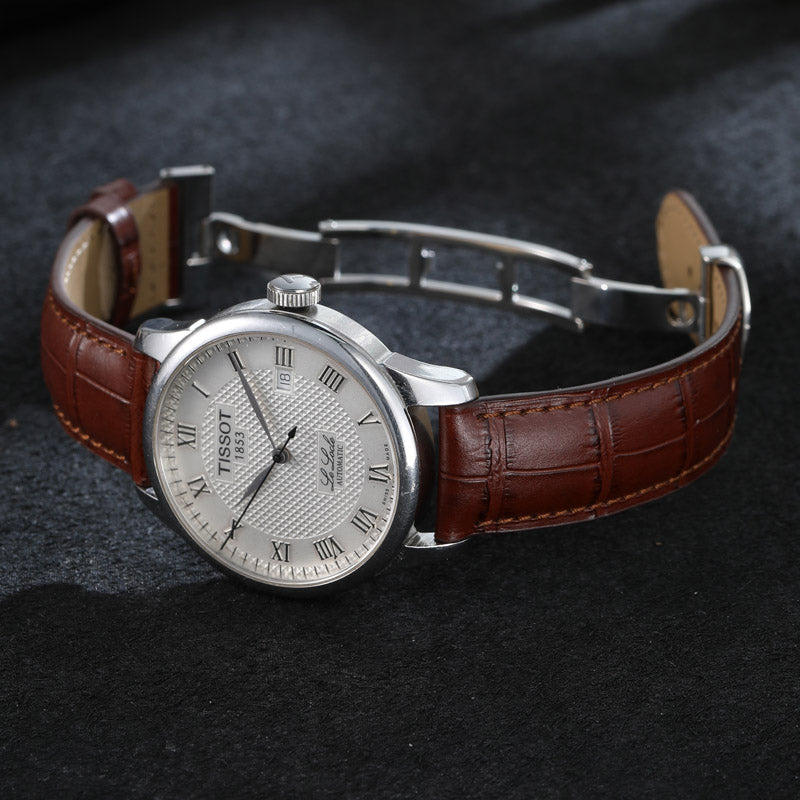 Genuine Leather Strap for Tissot 1853 Men's Original Le Locle, Carson, Chemin des Tourelles T41 with Butterfly Clasp