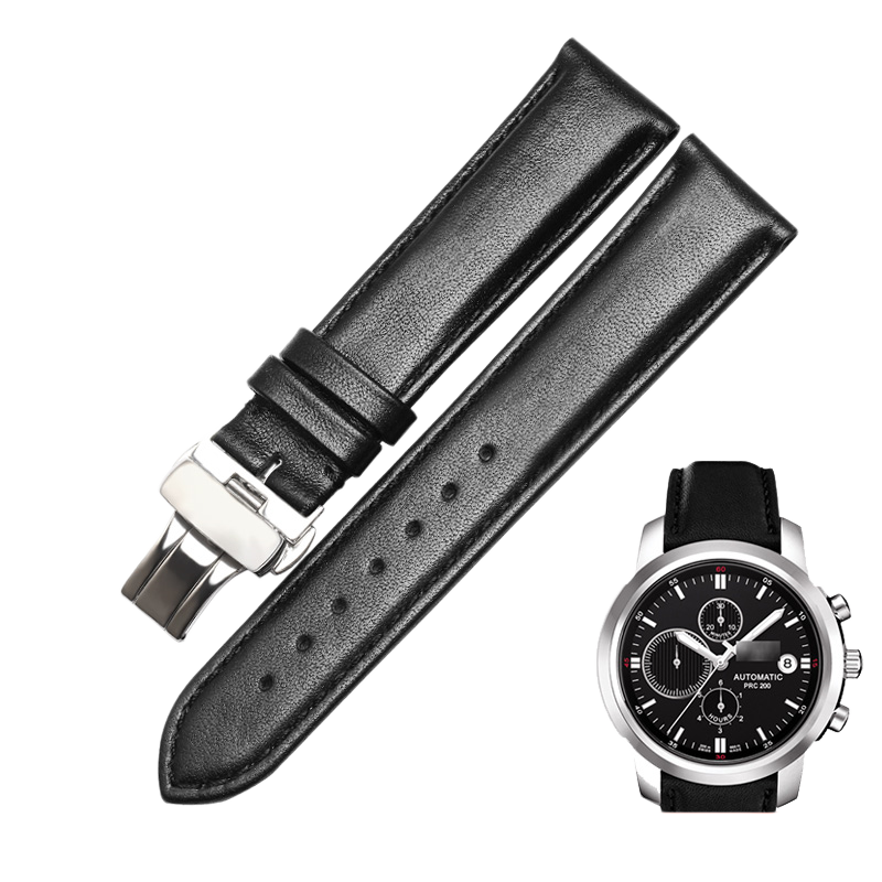 Replacement genuine leather watch strap, pin-grain cowhide, compatible with Tissot PRC 200 series T014.427 watch strap