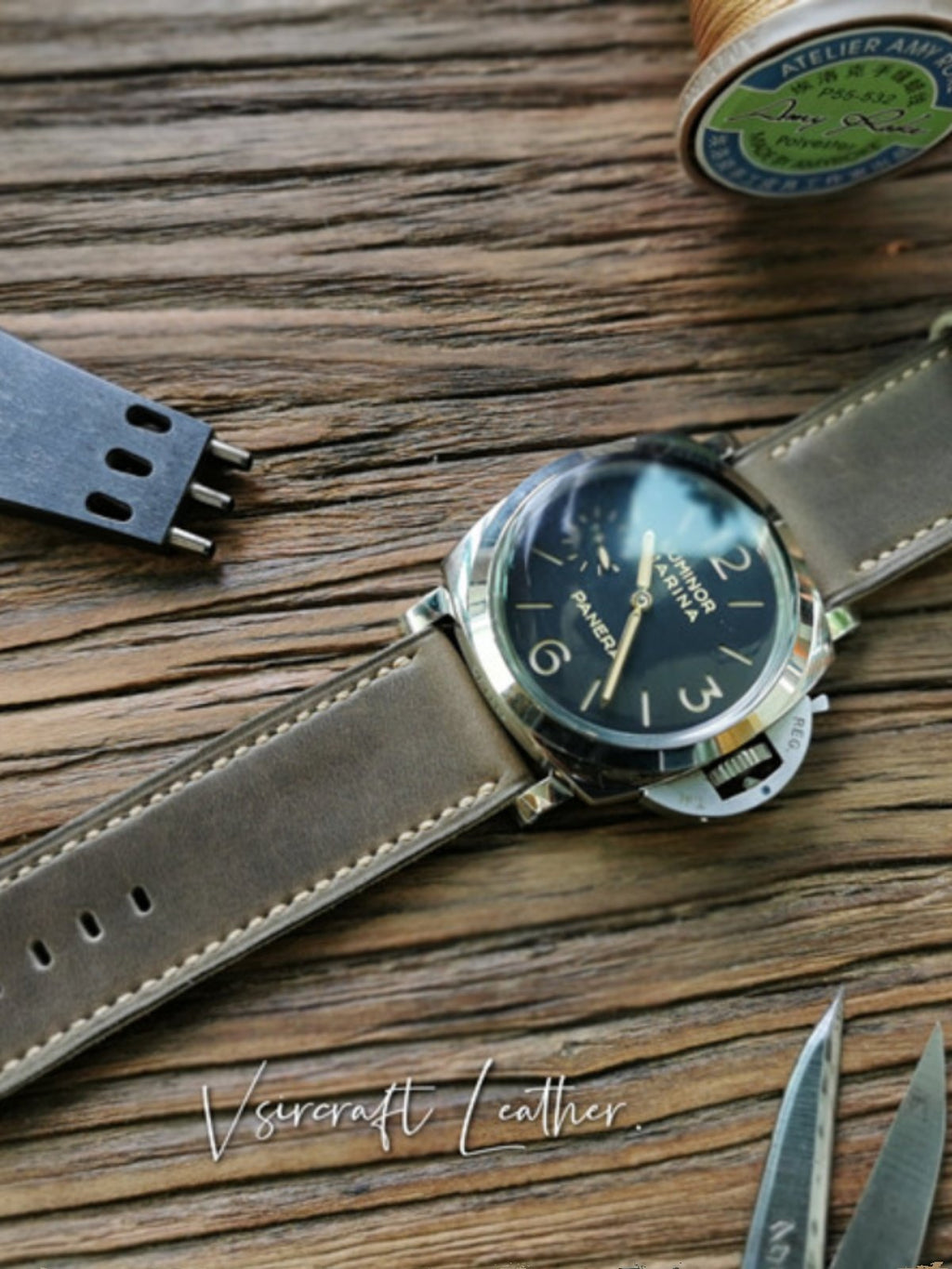 Handmade Custom American Vintage Olive Brown Thickened Cowhide Watch Strap - Soft, Durable, Pin Buckle, Cowhide Care