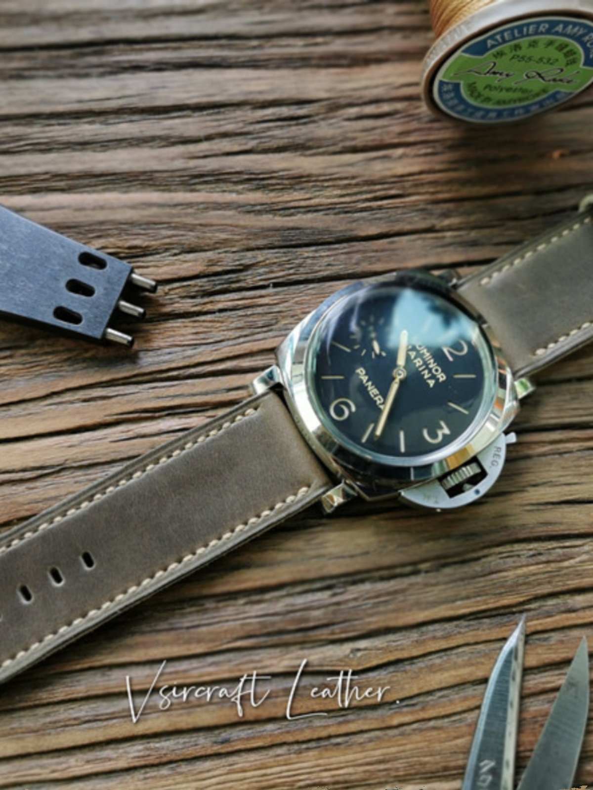 Handmade Custom American Vintage Olive Brown Thickened Cowhide Watch Strap - Soft, Durable, Pin Buckle, Cowhide Care