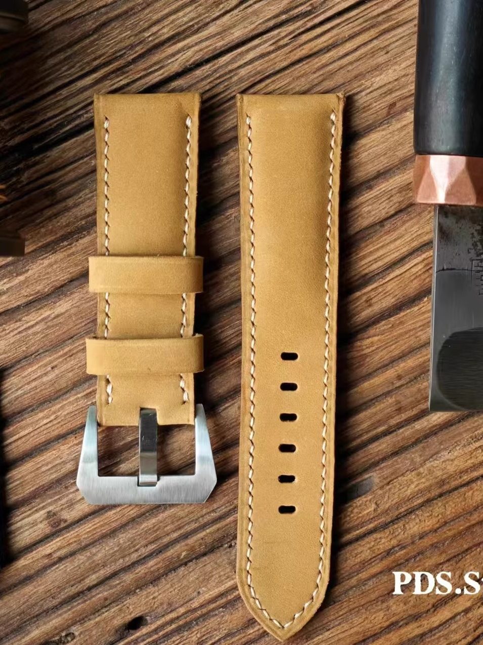 Handcrafted Custom Watch Strap | Reverse Suede, Elk Leather, Frosted Texture | Soft, Pin Buckle, Green & Brown, Original Factory Quality