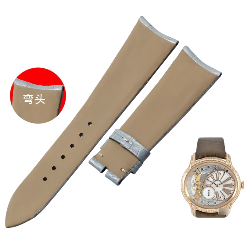 American alligator watch strap, replacement for Audemars Piguet Millenary 77247 women's watch, genuine leather, curved end