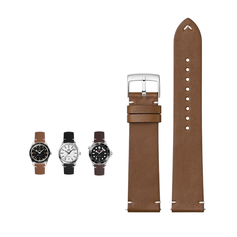 Genuine leather watch strap for Omega, fits De Ville, Speedmaster, Seamaster, Heritage series, men's vintage two-piece design