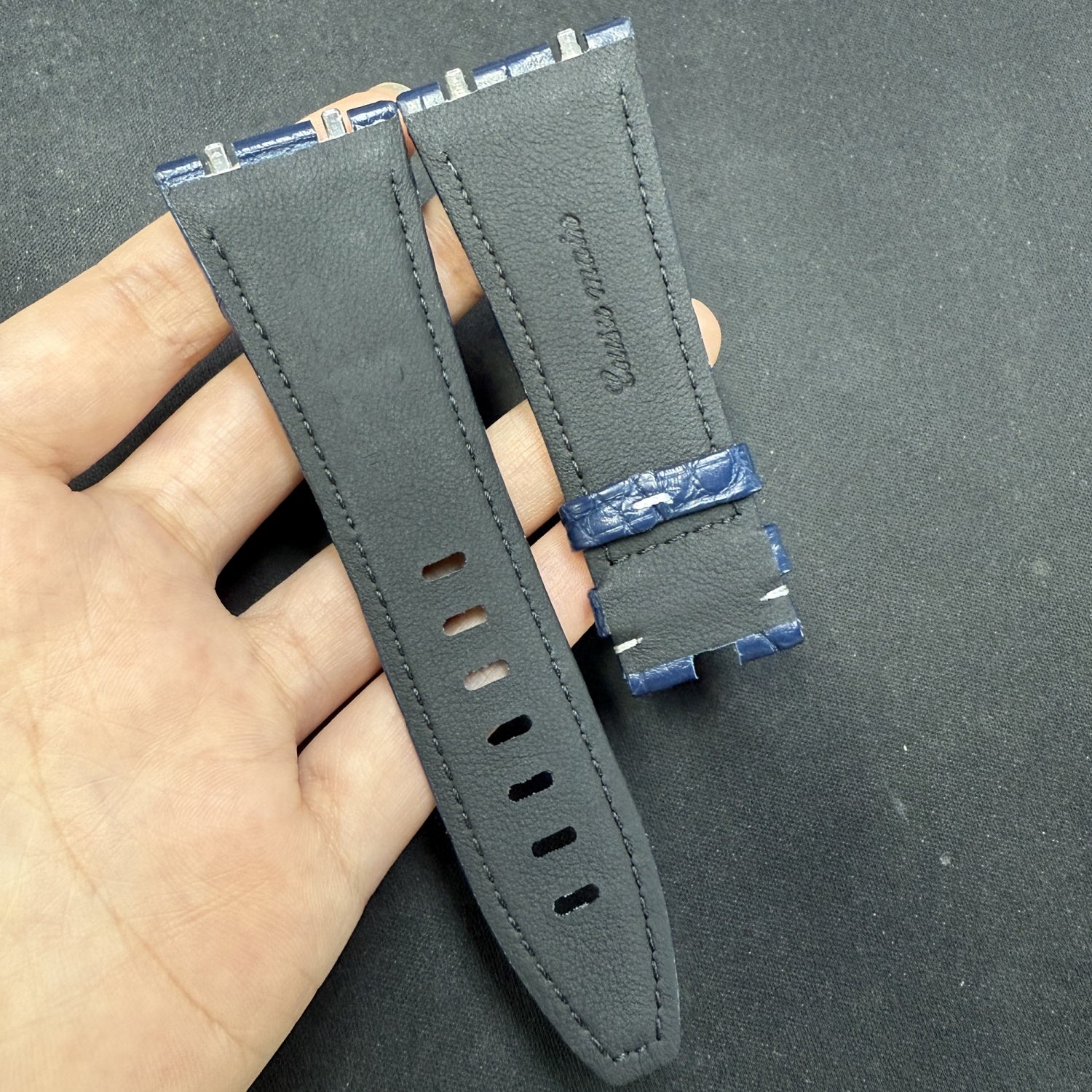 Compatible with Audemars Piguet 26420, Dark Grey Crocodile Leather Watch Strap