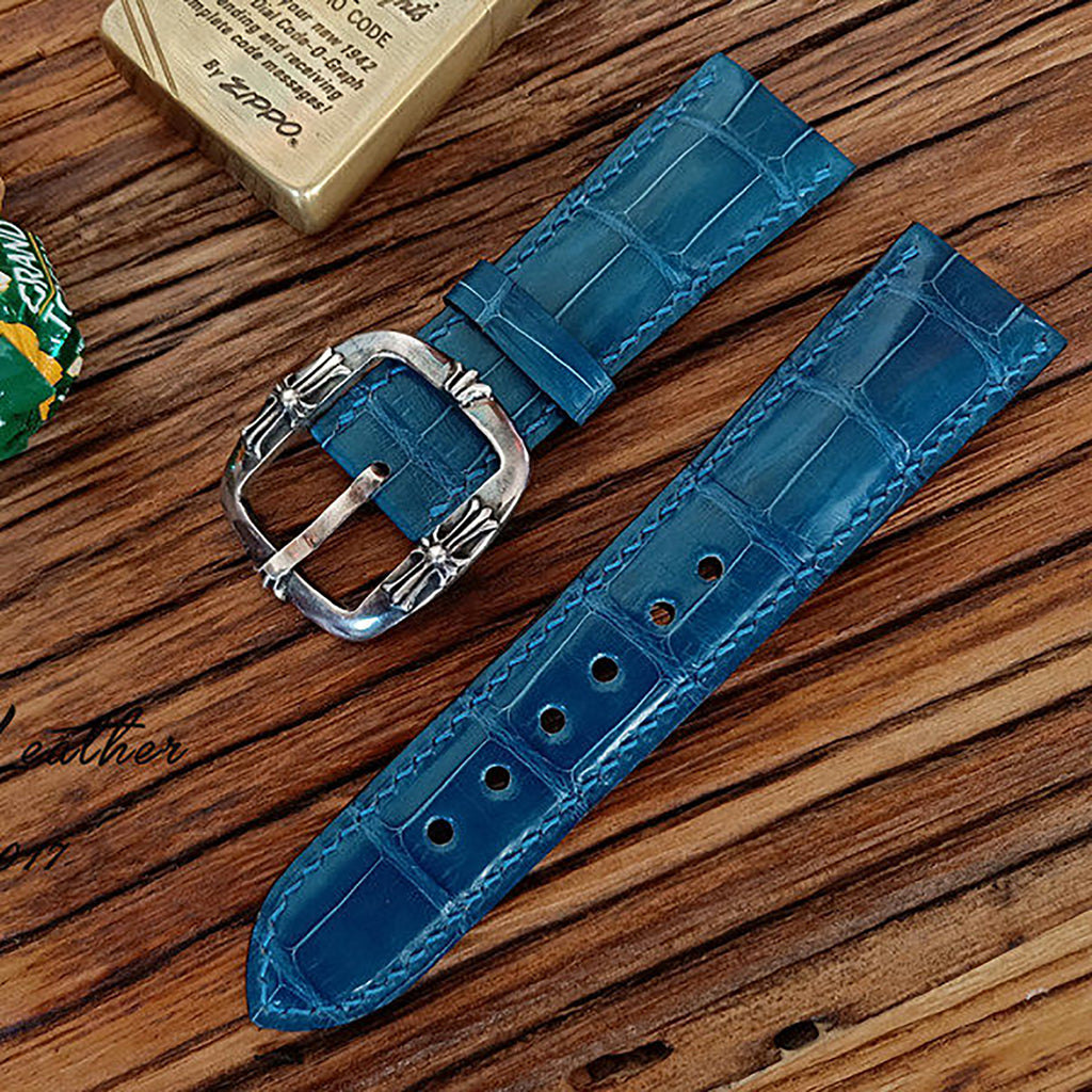 Handmade American Alligator Leather Watch Strap - Customized, Medium Gloss, Black & Brown, Pin Buckle, Sweat-Resistant