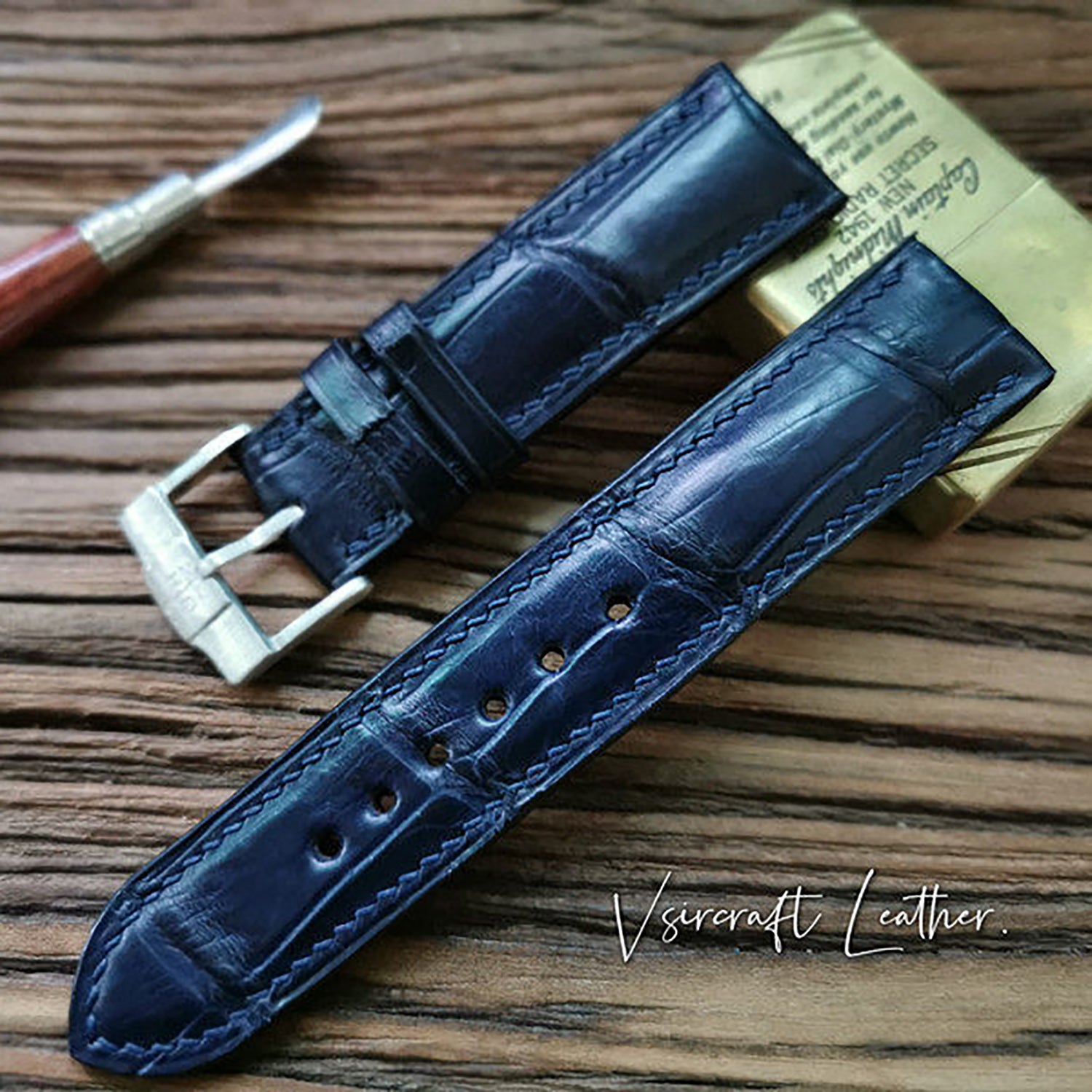 Handmade American Alligator Leather Watch Strap - Customized, Medium Gloss, Black & Brown, Pin Buckle, Sweat-Resistant