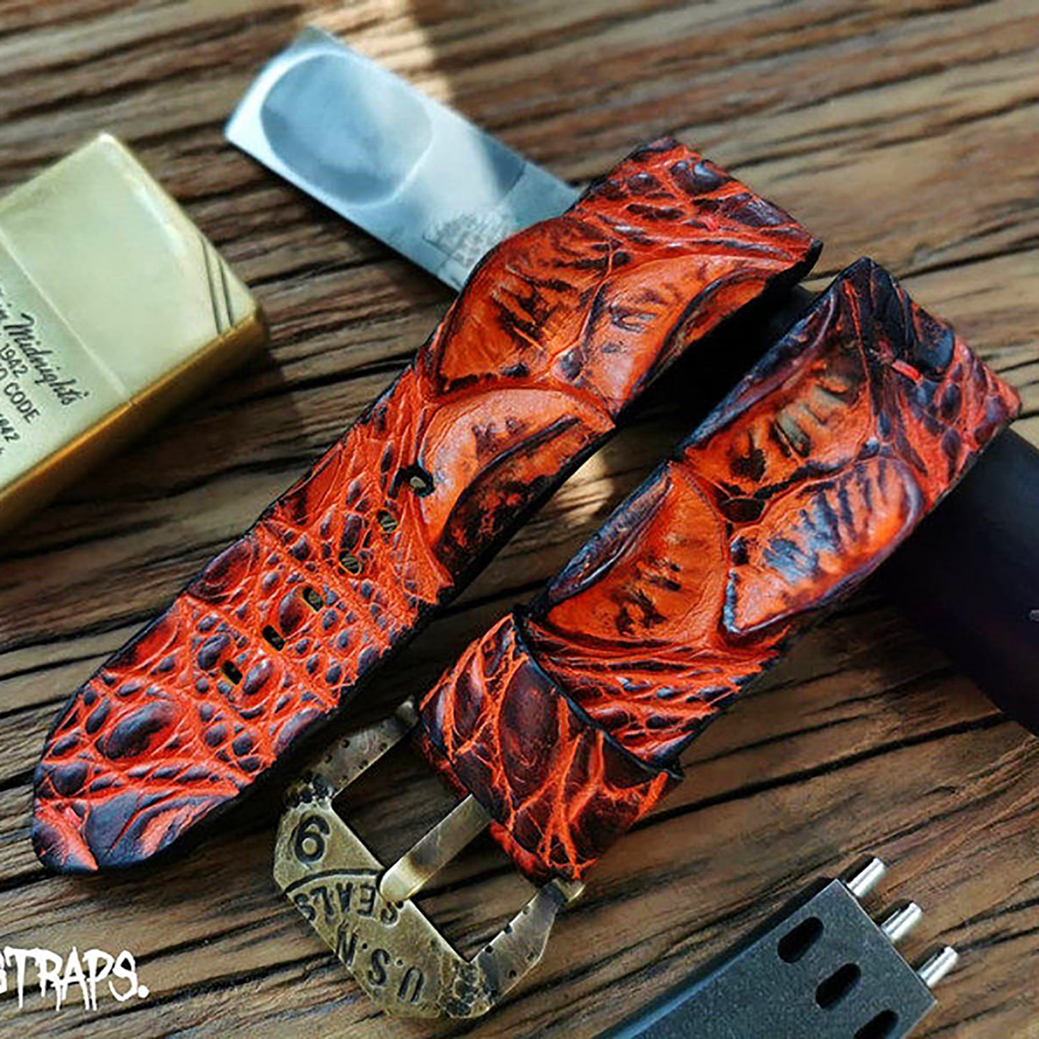 Custom Crocodile Backbone & Tail Leather Watch Strap - Personalized Design, Sweat-Resistant, Premium Pin Buckle