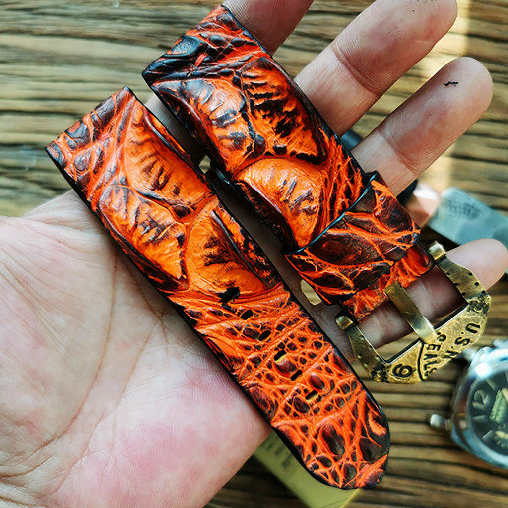 Custom Crocodile Backbone & Tail Leather Watch Strap - Personalized Design, Sweat-Resistant, Premium Pin Buckle