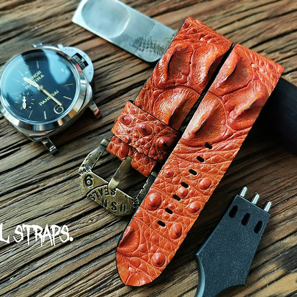 Custom Crocodile Backbone & Tail Leather Watch Strap - Personalized Design, Sweat-Resistant, Premium Pin Buckle