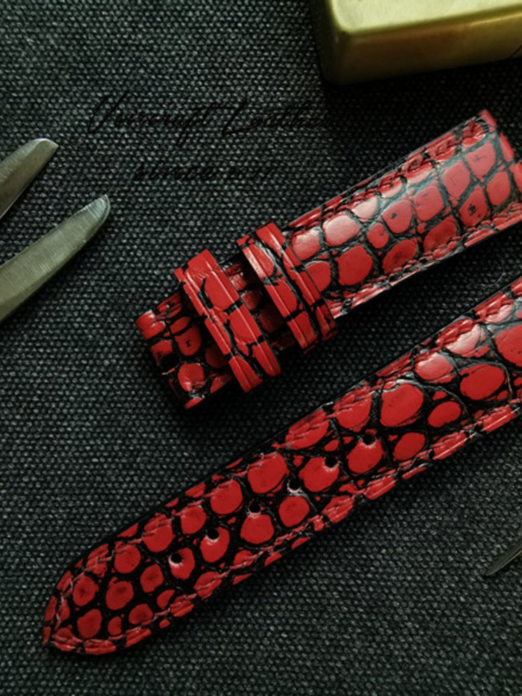 Handcrafted Custom Watch Strap - Double-Sided American Alligator Leather, Black, Waterproof & Sweat-Resistant, Soft Texture, Double-Strand Pin Buckle