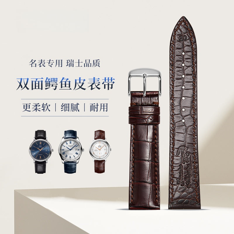 Double-sided alligator leather watch strap, genuine leather for men and women, fits Omega, Jaeger-LeCoultre, IWC, Vacheron Constantin, Blancpain, Montblanc series watches.