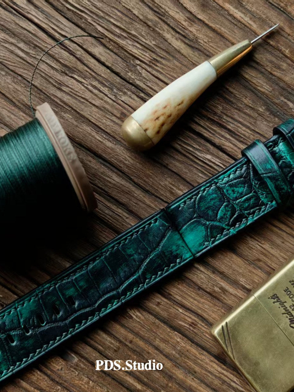 Handmade Custom American Vintage Sanded American Alligator Leather Watch Strap - Matte, Distressed, Black, Custom Pin Buckle