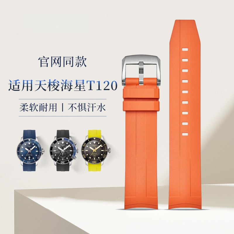 Fluorine Rubber Watch Strap for Tissot 1853 Seastar 1000 T120407A, Silicone Watch Band