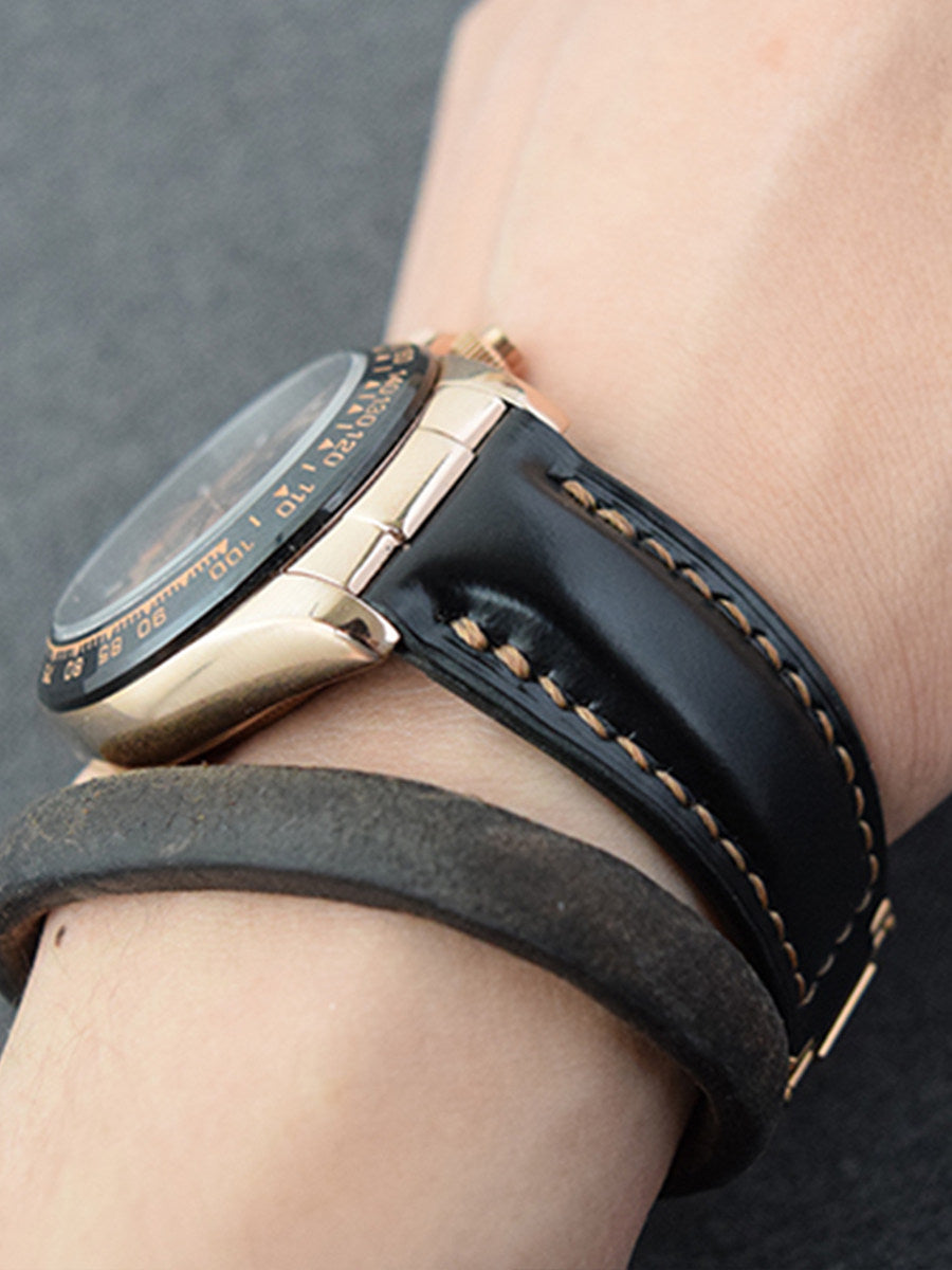 Handmade Cowhide Watch Strap for Rolex Oyster Perpetual Submariner (Black/Green), Yacht-Master, and Daytona (Rainbow)