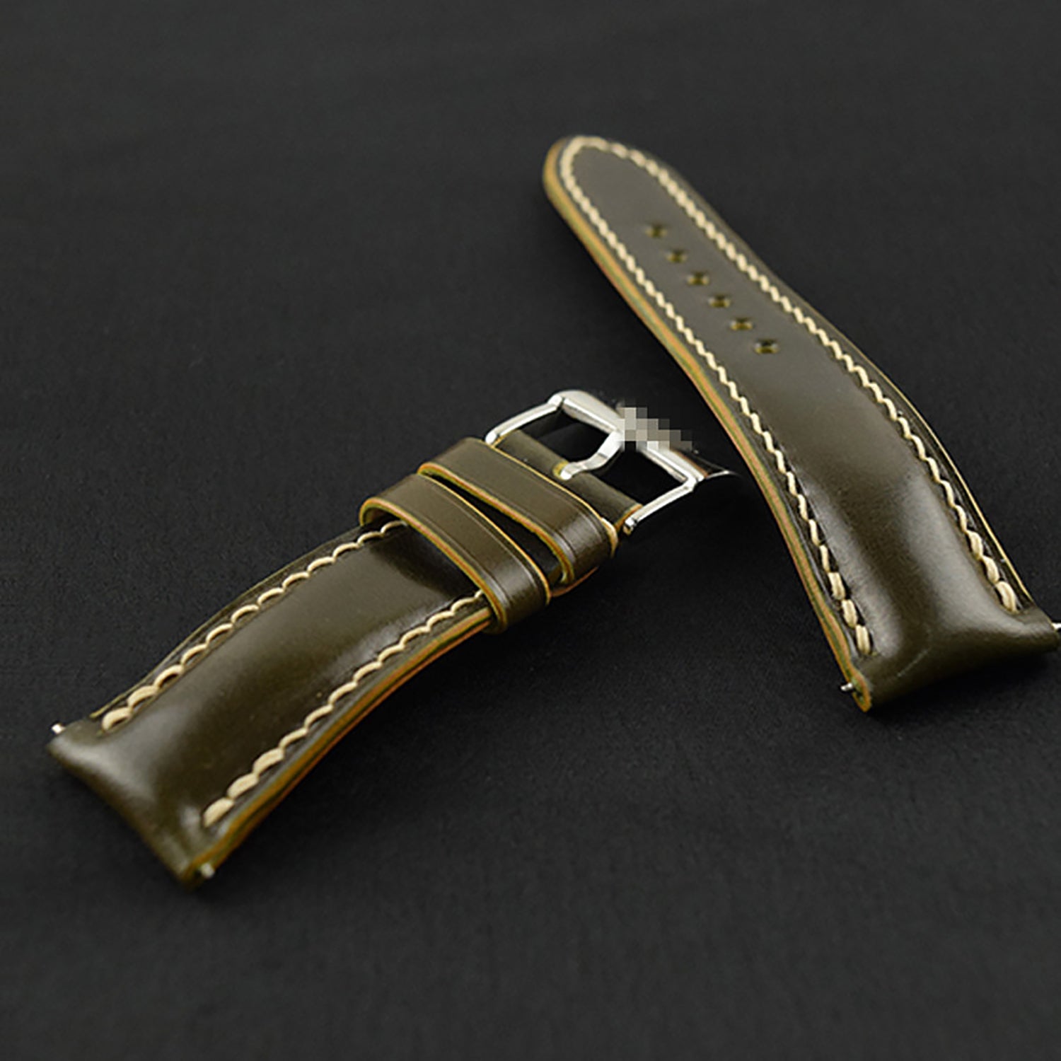 Two-sided genuine leather watch strap - horsehide front, top-grain leather back - handmade, universal fit for Apple, Huawei, Tissot