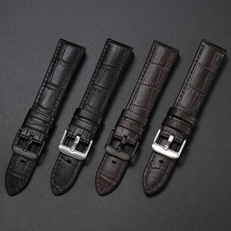Rubber & Genuine Leather Watch Strap for Men, Sweat-resistant Sport Watch Band, Fits Longines, Tissot, IWC, Jaeger-LeCoultre, Mido Watches.