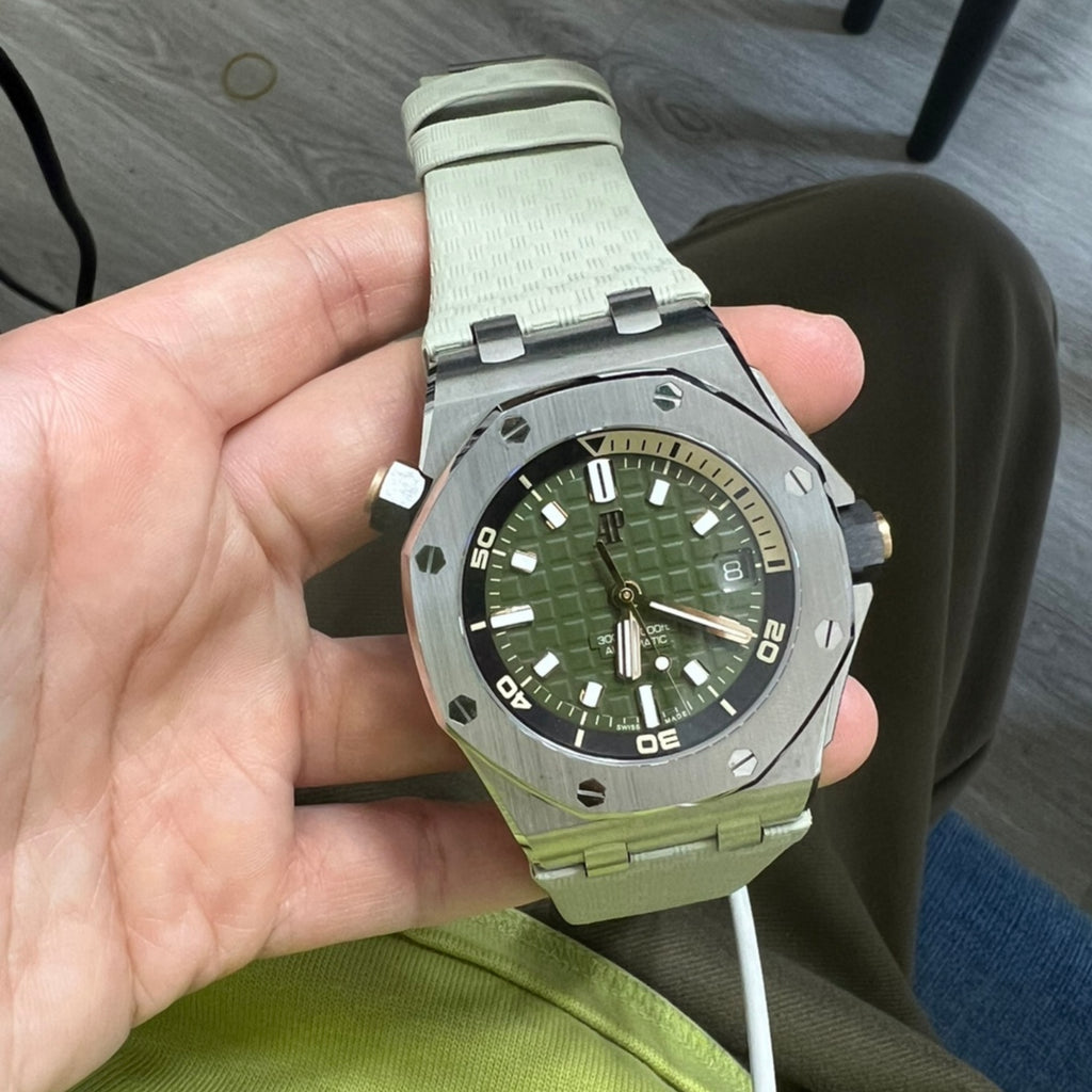 Dark Gray Alligator Leather Watch Strap with Hook-and-Loop Fastener for Audemars Piguet 15720 Royal Oak Offshore