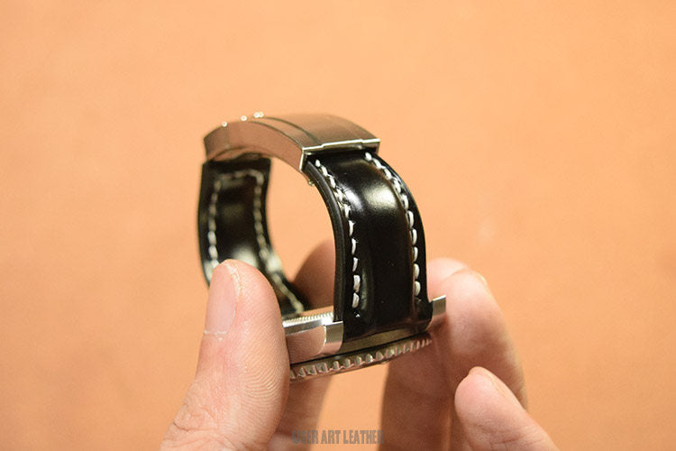 Handmade Cowhide Watch Strap for Rolex Oyster Perpetual Submariner (Black/Green), Yacht-Master, and Daytona (Rainbow)