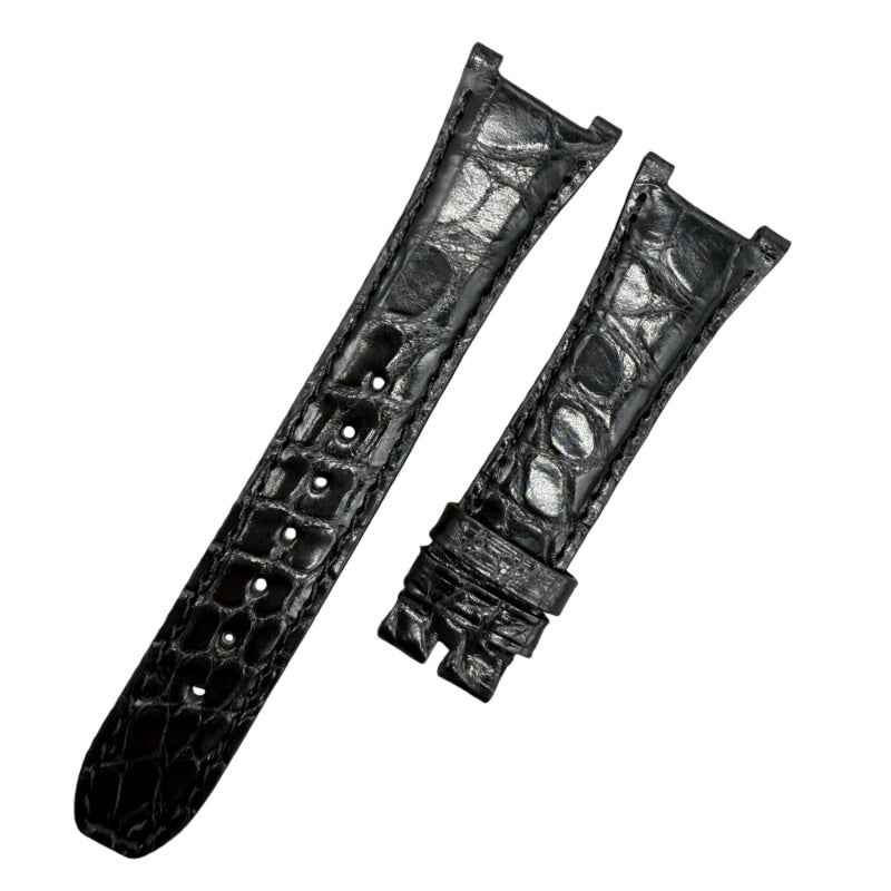 Handcrafted Black Glossy Circular Pattern Alligator Leather Watch Strap for Patek Philippe Ladies' 7010