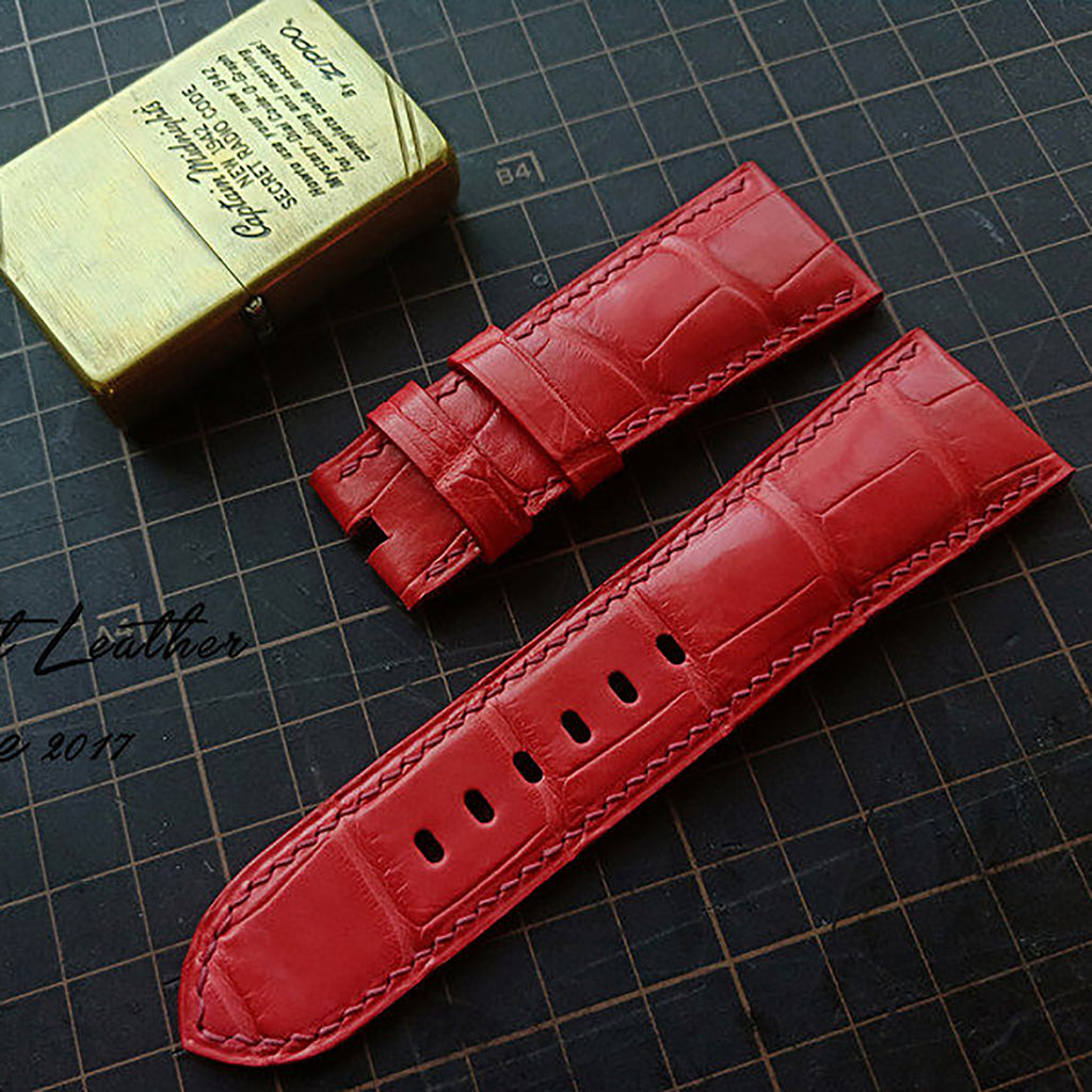 Handmade American Alligator Leather Watch Strap - Customized, Medium Gloss, Black & Brown, Pin Buckle, Sweat-Resistant
