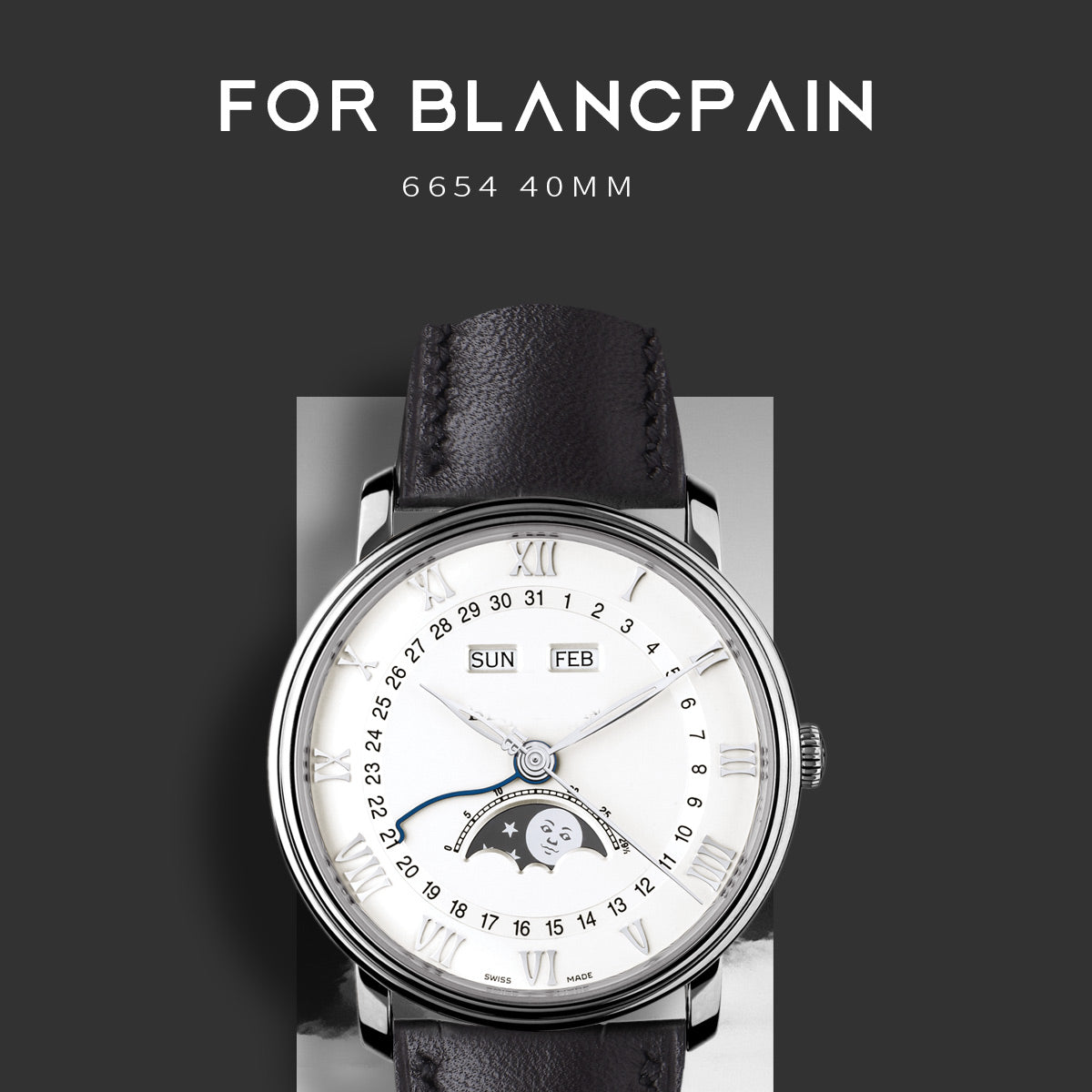 Fits Blancpain 6654 calfskin watch strap