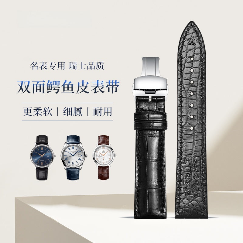 Double-sided alligator leather watch strap, genuine leather for men and women, fits Omega, Jaeger-LeCoultre, IWC, Vacheron Constantin, Blancpain, Montblanc series watches.