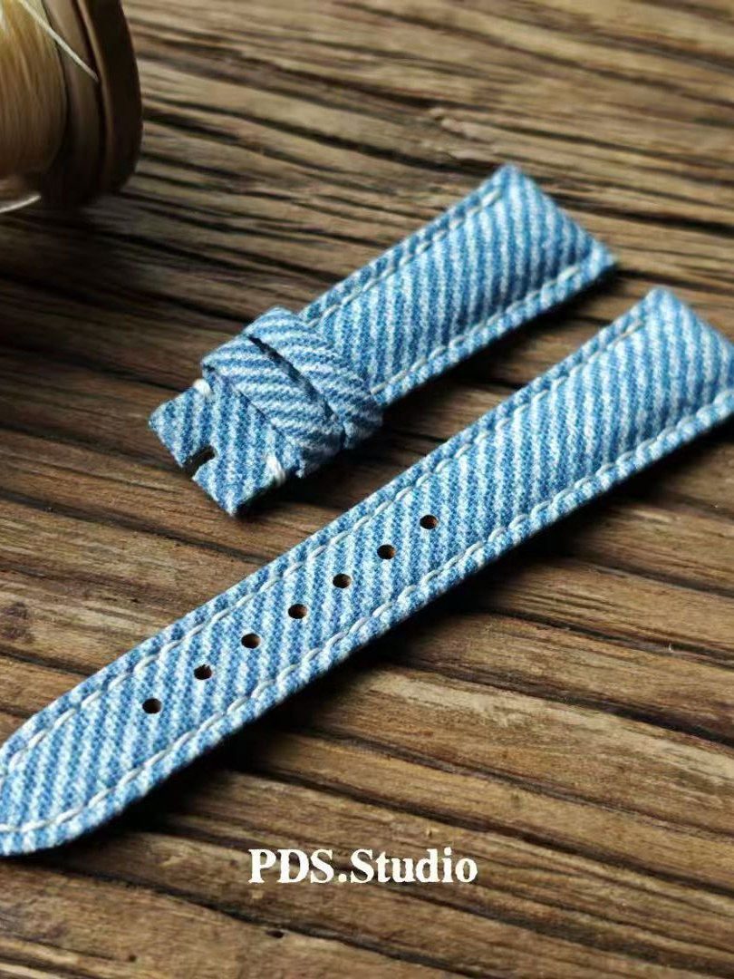 Handcrafted Custom Watch Strap - Imported Blue Denim & PP French Calf Leather, Minimalist Pin Buckle