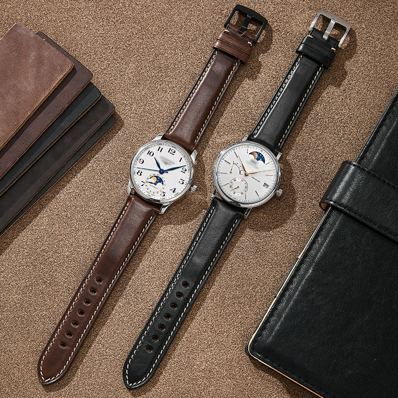 Men's genuine cowhide leather watch strap with quick-release, fits Longines, Tissot, Mido, Omega, Montblanc, Jaeger-LeCoultre
