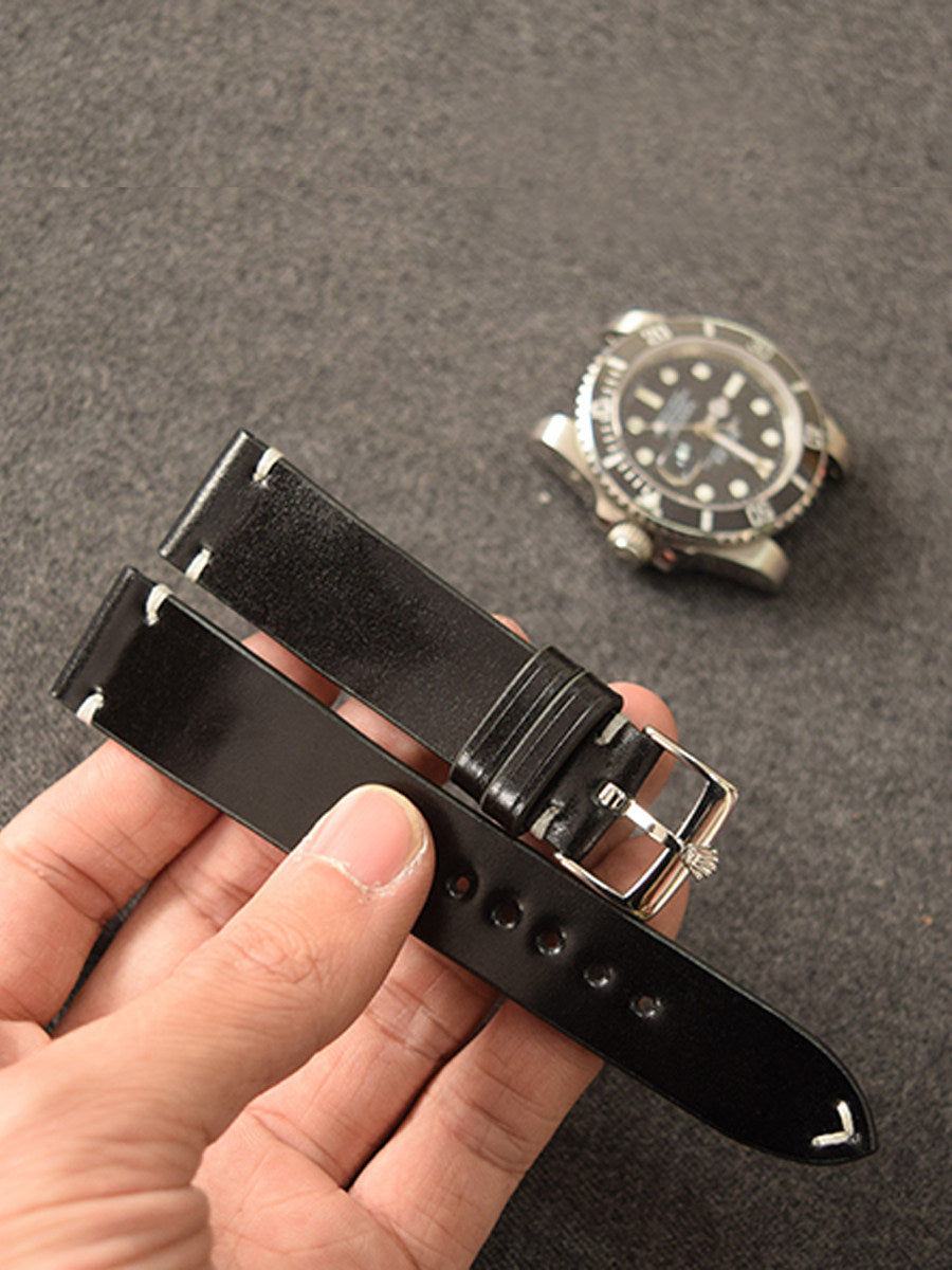 New Year Double-Sided Horsehide Leather Watch Strap - Minimalist Design, Retro Style, Handcrafted with Precision