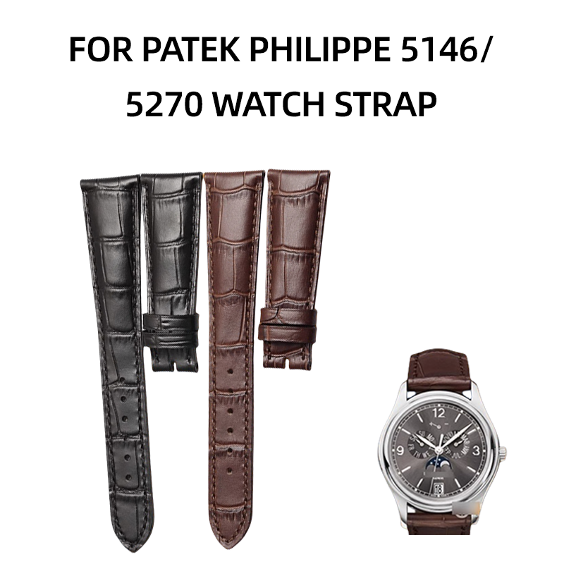 Replacement cowhide watch strap for Patek Philippe 5270 5146, folding clasp, for men