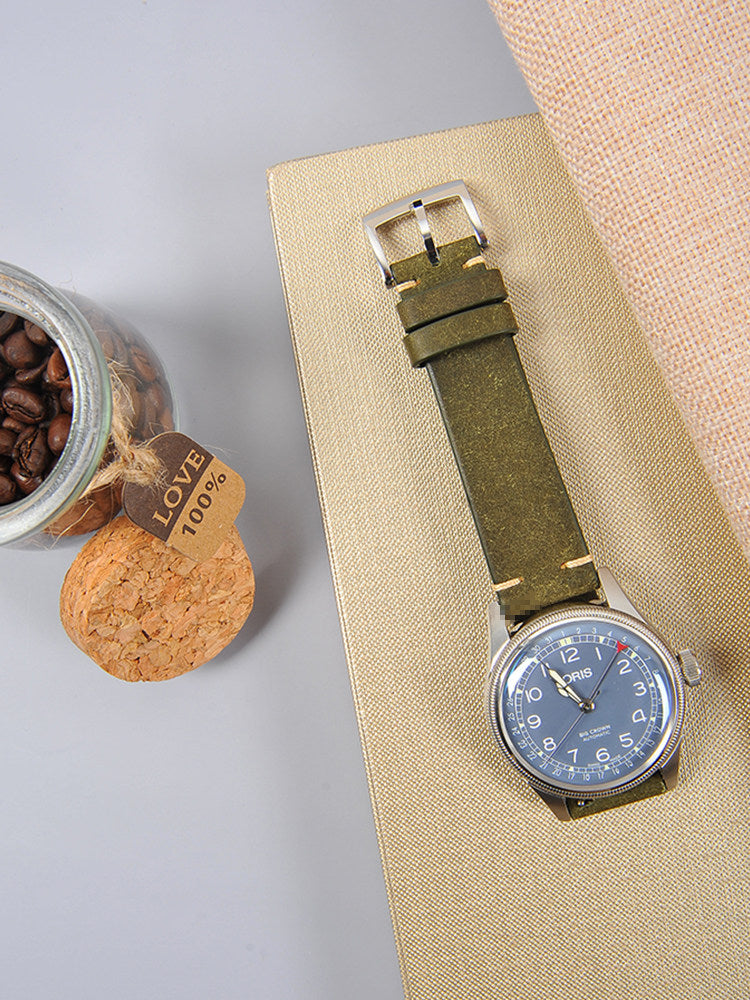 Retro Frosted Reverse Suede Leather Watch Strap for Omega, Jaeger-LeCoultre and Mido Watches