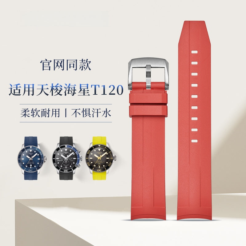 Fluorine Rubber Watch Strap for Tissot 1853 Seastar 1000 T120407A, Silicone Watch Band