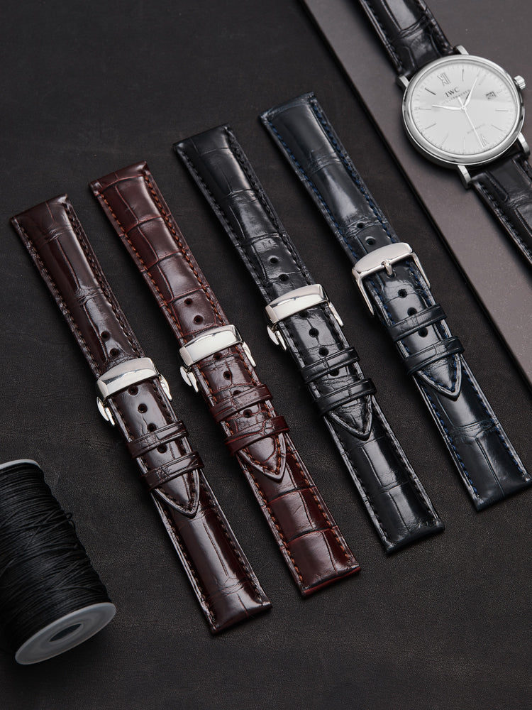 Double-sided alligator leather watch strap, genuine leather for men and women, fits Omega, Jaeger-LeCoultre, IWC, Vacheron Constantin, Blancpain, Montblanc series watches.