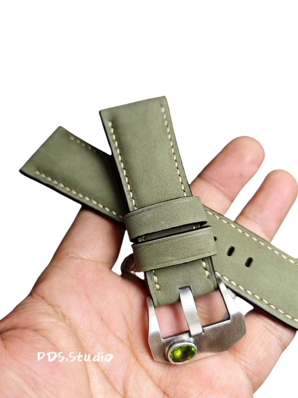 Handcrafted Custom Watch Strap | Reverse Suede, Elk Leather, Frosted Texture | Soft, Pin Buckle, Green & Brown, Original Factory Quality