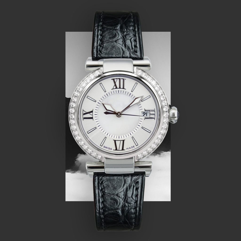 Fits Chopard Imperiale watch strap, black ALLIGATOR leather with circular grain